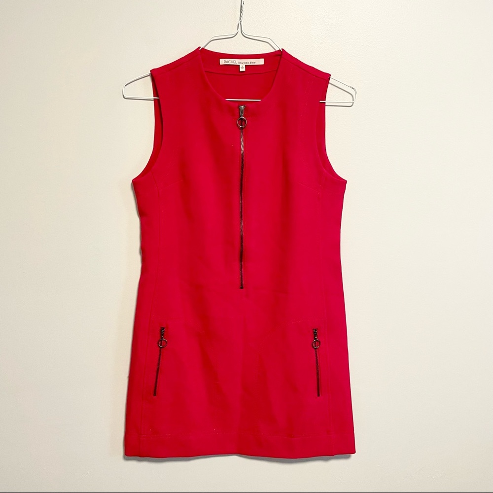 Rachel Roy Vibrant Red Sheath Dress Zipper Front Mini Dress A-Line
